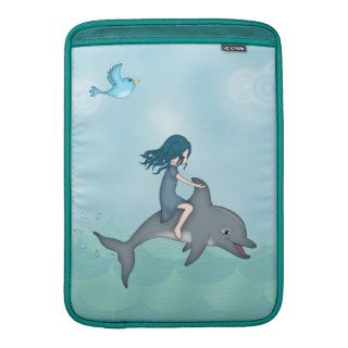Whimsical Young Girl Riding upon a Dolphin MacBook Sleeves