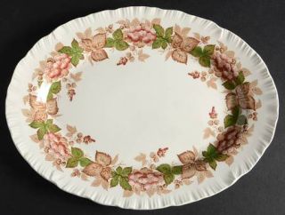Wedgwood Wildbriar Brown/Pink 11 Oval Serving Platter, Fine China Dinnerware  