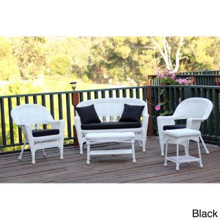 Zest Avenue White Wicker 5 piece Conversation Set With Cushions Black Size 5 Piece Sets