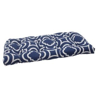 Outdoor Wicker Loveseat Cushion   Blue/White Geometric