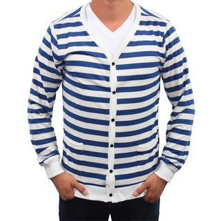Something Strong Men's Blue and White Striped Lightweight Cardigan Cardigan Sweaters