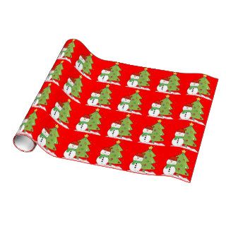 Snowman and Christmas Tree In The Snow Wrapping Paper