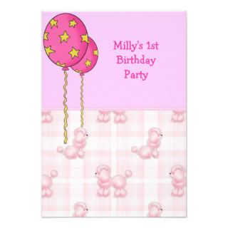 Pink Poodle 1st Birthday Party Balloons Announcement