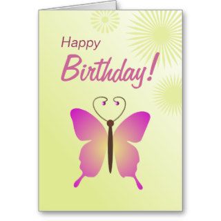 Happy Birthday butterfly with lovely floral stars Greeting Card