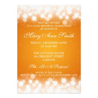 Elegant 50th Birthday Party Magic Sparkle Orange Personalized Invitation