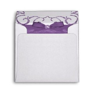 Purple Pastel & Diamond Swirls Bow Ribbon Wedding Envelopes