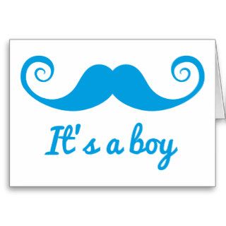 it's a boy design with blue mustache for baby greeting card