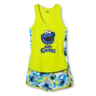SESAME STREET Juniors Cookie Monster Pajama Set   Green/Blue XL(15 17)