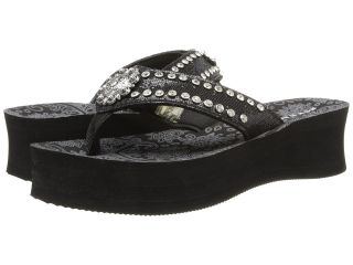 Roper Crystal Concho Wedge Sandal Womens Wedge Shoes (Black)