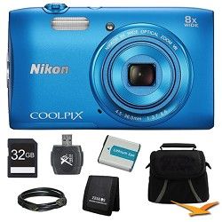 Nikon COOLPIX S3600 20.1MP 2.7 LCD 720p HD Video Digital Camera Blue Ultimate K
