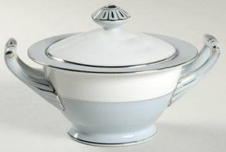 Seyei 398 (Rim) Sugar Bowl & Lid, Fine China Dinnerware   Gray Color Band,Platin