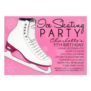 Berry Pink Skate Mates Ice Skating Birthday Party Custom Invitations
