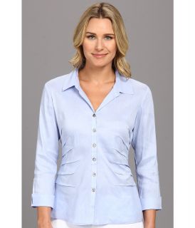NIC+ZOE Side Ruched Shirt Womens Long Sleeve Button Up (Blue)