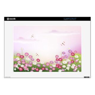 Cute Pink Flowers, Dragonflies Laptop Skin