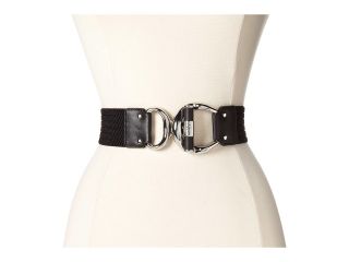 LAUREN by Ralph Lauren 1 3/4 Ribbed Stretch Belt w/ Leather Wrapped Toggle Interlock Womens Belts (Black)