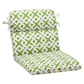 Outdoor Rounded Chair Cushion   Green/White Boxed In Geometric