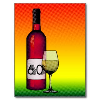 60th birthday or anniversary  wine bottle & glass postcards