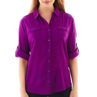St. Johns Bay Button Up Gauze Campshirt, Purple