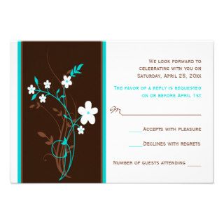 Turquoise, Brown, White Floral Wedding RSVP Card