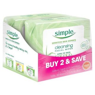 Simple Cleansing Facial Wipes   25 Count   2 Packs