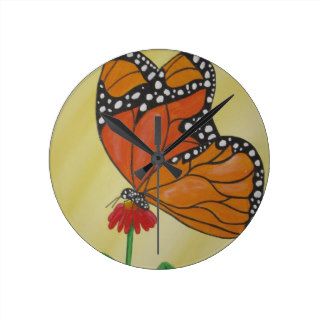 Monarch Butterfly painting Wall Clocks
