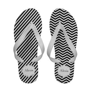 Chevron & stripes, black white and grey frame Flip Flops