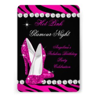 Glamour Night Zebra Hot Pink Glitter Shoes Custom Invite
