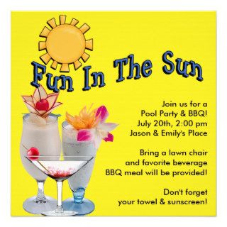 Yellow Adult Pool Party BBQ Invitations