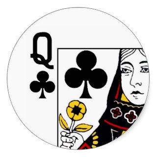 Queen Of Clubs Playing Card Round Stickers (pack)