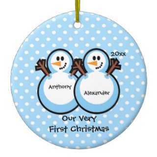 Snowmen Twin Boys Baby's First Christmas Ornament