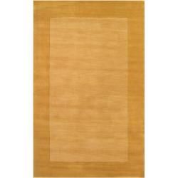 Hand crafted Solid Yellow Tone On Tone Bordered Wool Rug (8' x 11') 7x9   10x14 Rugs