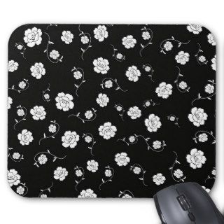 White Flowers on Black Mouse Pad