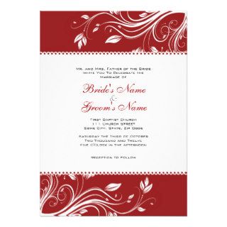 Red and White Floral Swirls Wedding Invitation