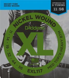 D'Addario EXL117 Drop D Tuning Satz Nickelsaiten für E Gitarre 011'   056' Medium Top/X Heavy Musikinstrumente