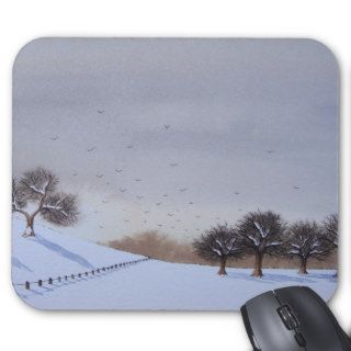 rural countryside landscape snow scene mouse mat mouse pad