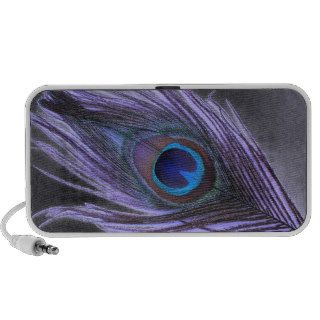 Purple Peacock Feather on Black Background Travel Speakers