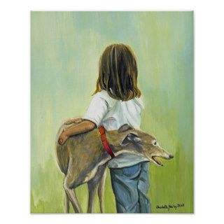 "Girl With Greyhound" Dog Art Reproduction Print