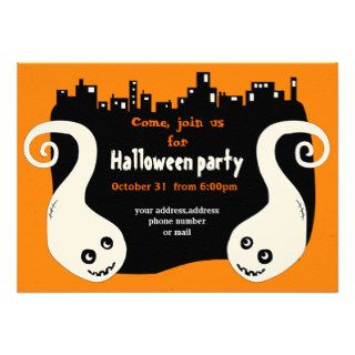 Two smiling ghosts Halloween invitation card