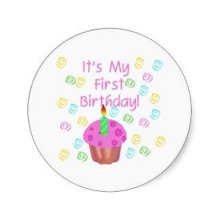 Pink Cupcake With Candle First Birthday Sticker