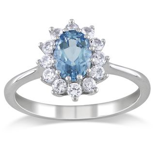Miadora Sterling Silver Aquamarine and Created White Sapphire Ring Miadora Gemstone Rings