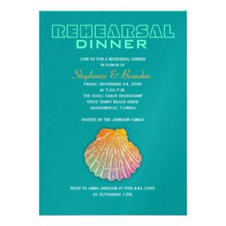 Scallop Shell on Teal Rehearsal Dinner Invitation