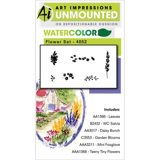 Art Impressions Watercolor Cling Rubber Stamp Flower Set Wood Stamps