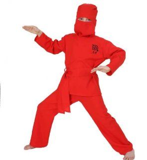 Fasching Karneval Kinder  Kostüm Ninja Rot, Hose Oberteil Haube Gürtel Größe 116 Spielzeug