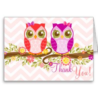 Owl Twin Girls   Custom Thank You Card