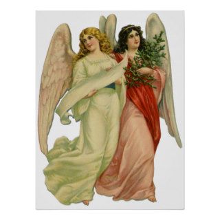 Vintage Illustration Victorian Christmas Angels Poster