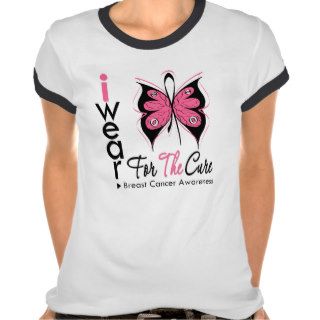 Breast Cancer Butterfly Ribbon For The Cure Tshirt