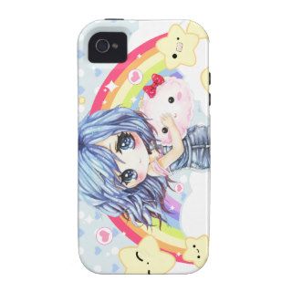 Cute blue haired girl with rainbow and stars iPhone 4 case