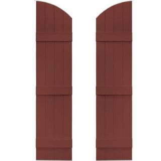 Builders Edge 14 in. x 57 in. Board N Batten Shutters Pair, Four Boards Joined with Arch Top #027 Burgundy Red 090140057027