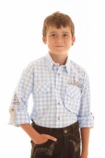 Cooles kariertes Kinder Trachtenhemd Lausbub mit Krempelarm, freche Trachtenmode für Kinder Größe 158/164 Farbe Hellblau Bekleidung