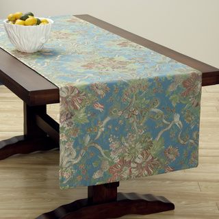 Extra Wide Italian Woven Blue/ Rose Table Runner 95 x 26 inches Table Linens
